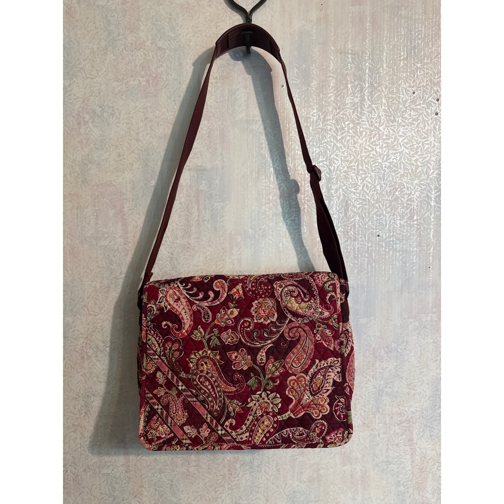 Vera Bradley Burgundy Paisley Quilted Messenger Crossbody Bag Laptop School Bag